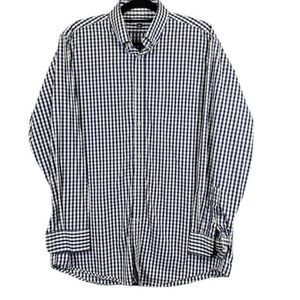 Benjamin & Walls Men's Button Front Shirt Navy Blue White Gingham Check Size XL